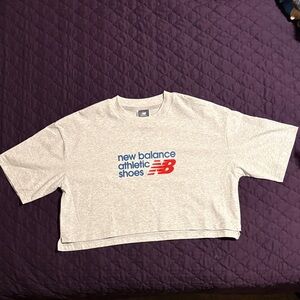 NWT New Balance Light Gray Crop Top with Red and Blue Logo